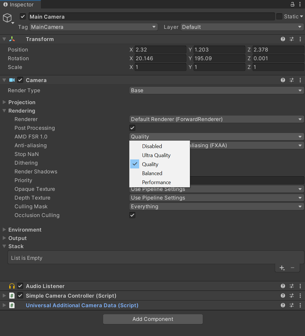 Unity FSR URP options